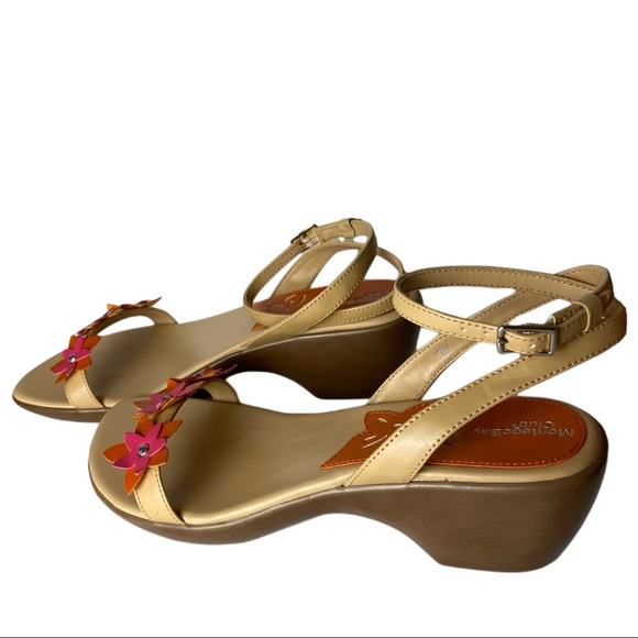 NWT Montego Bay Club Orange Pink Rhinestone Floral Strappy Sandals Flowers - Picture 4 of 8